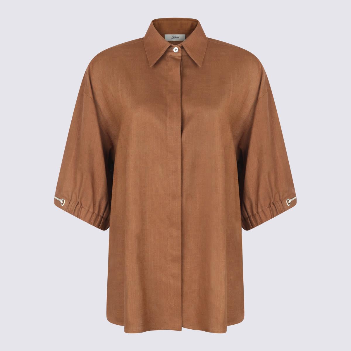 herno brown viscose and linen blend shirt