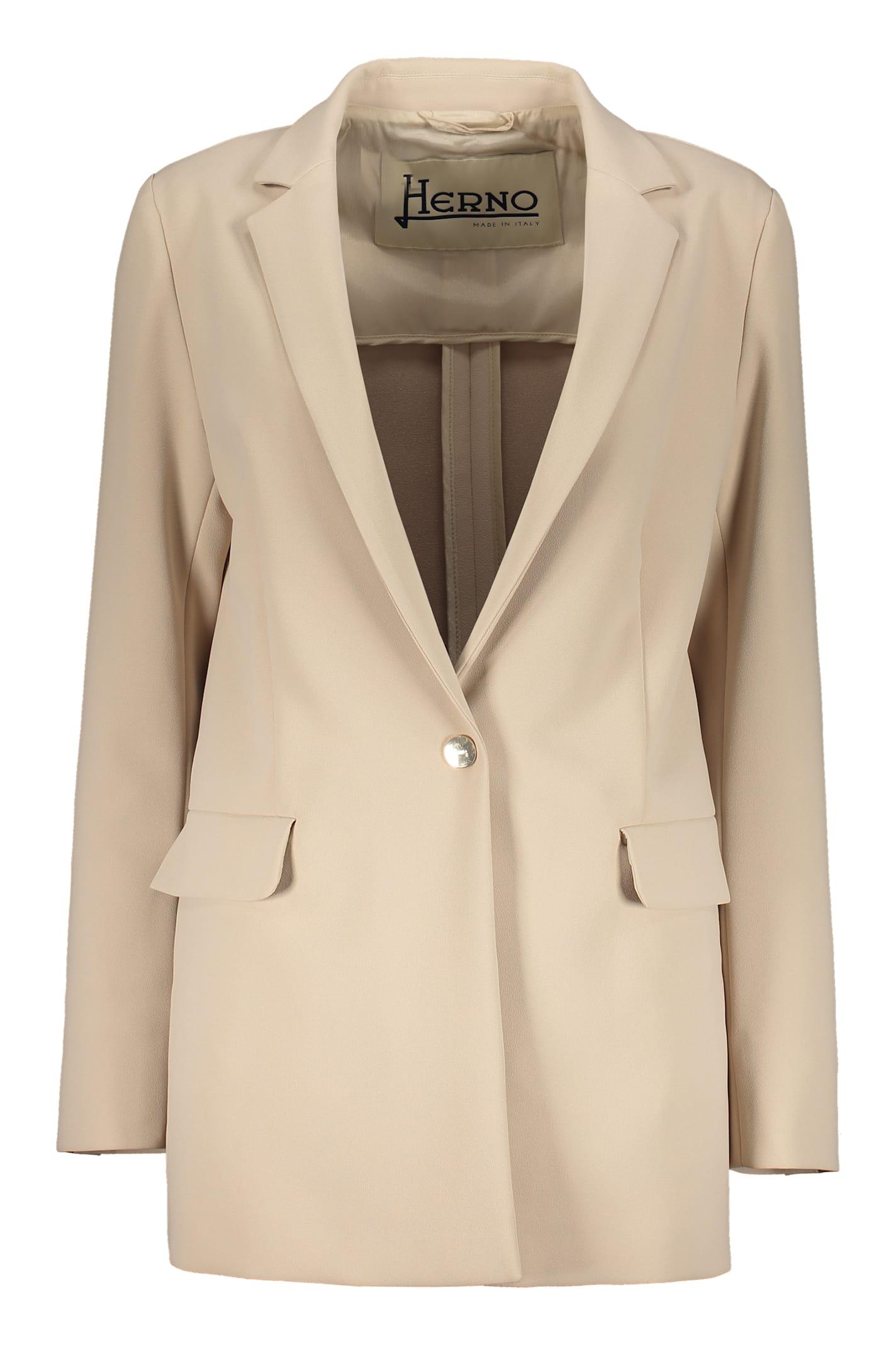 herno classic beige blazer with pockets and lapel