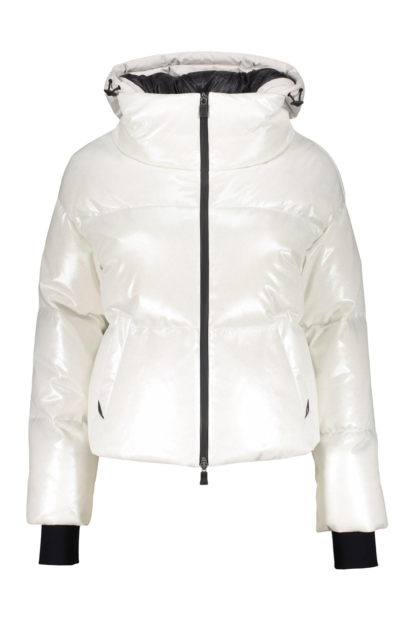 herno down jacket with zip closure and adjustable hood