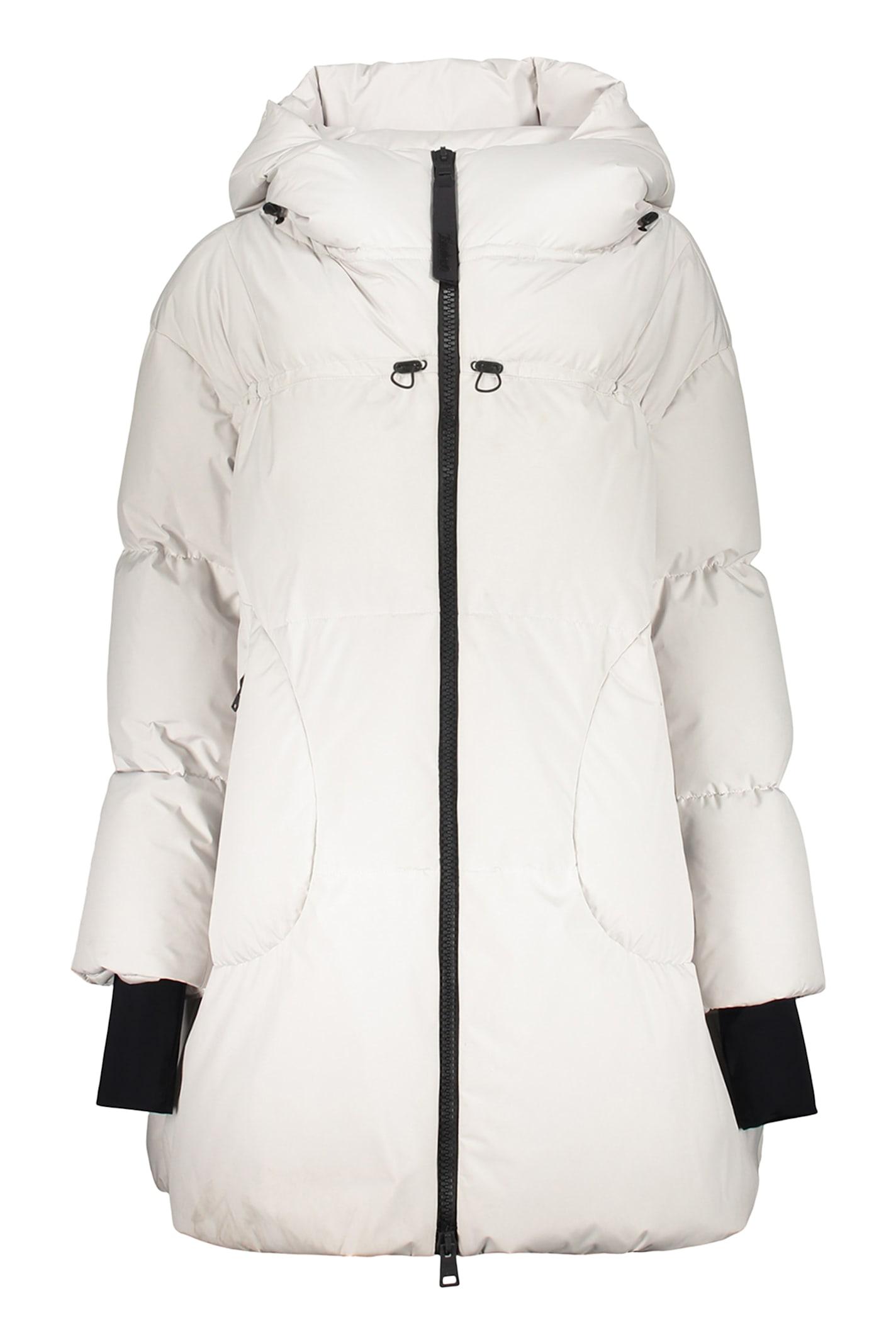 herno elegant white long jacket with hood