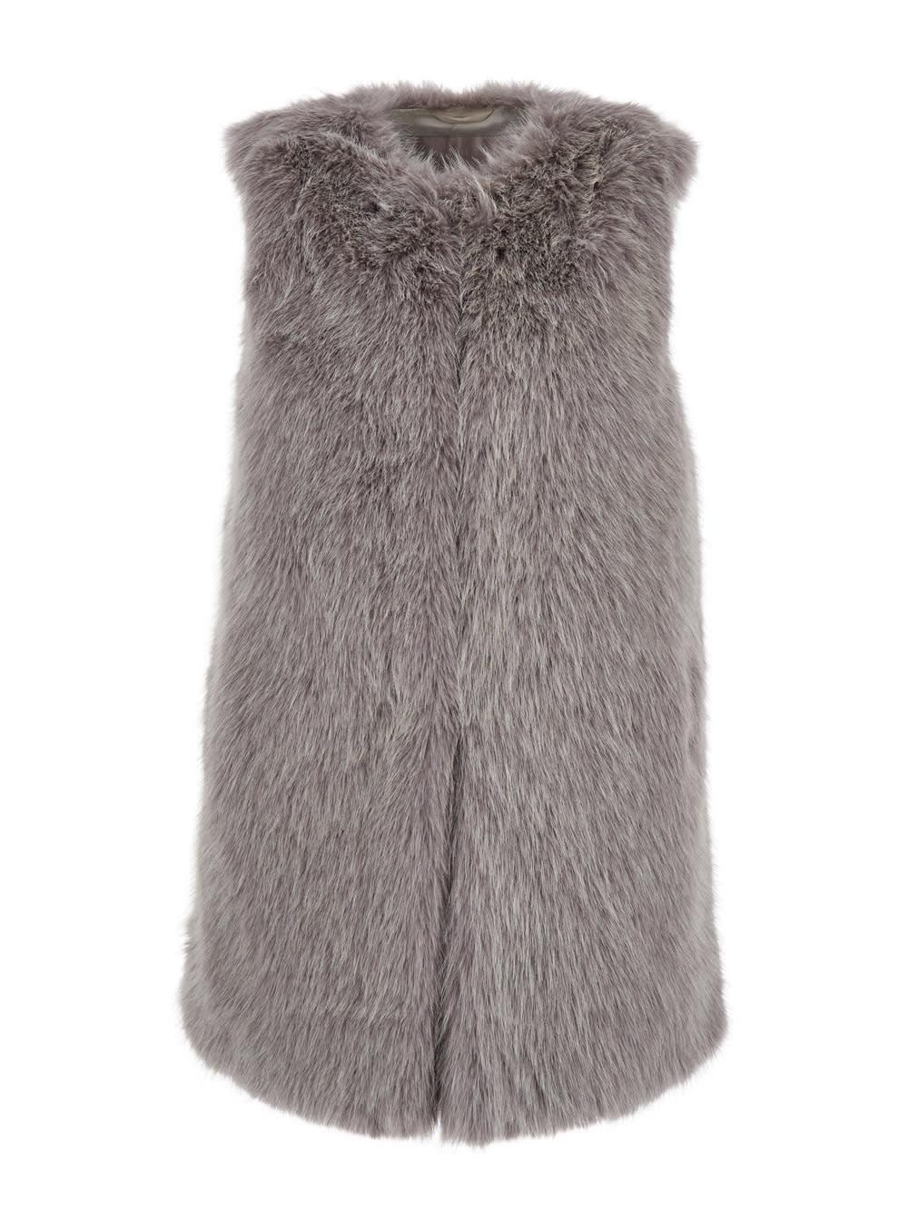 herno grey sleeveless vest with concealed closure on the front in ecofur woman