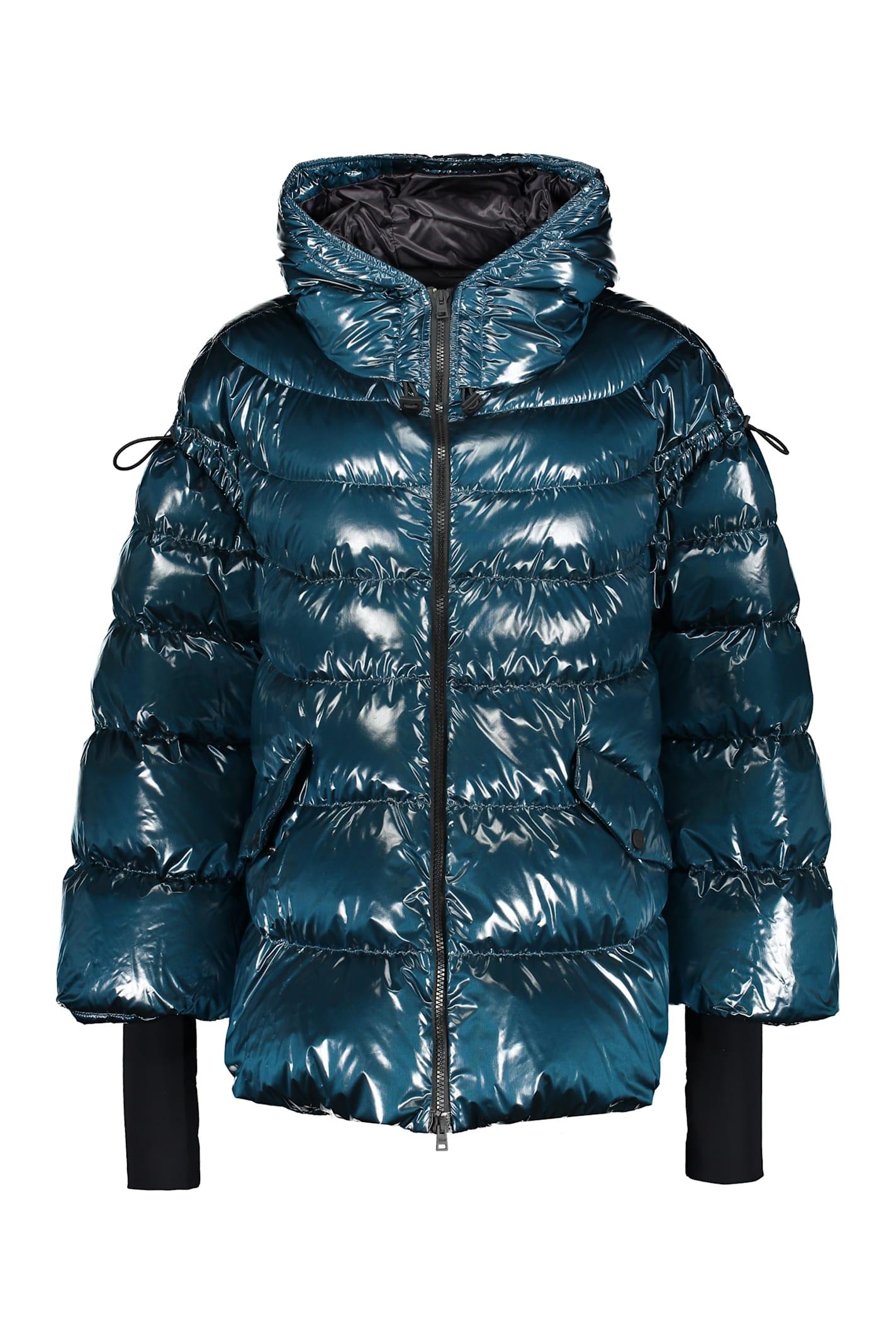 herno hooded down jacket with shiny zip effect