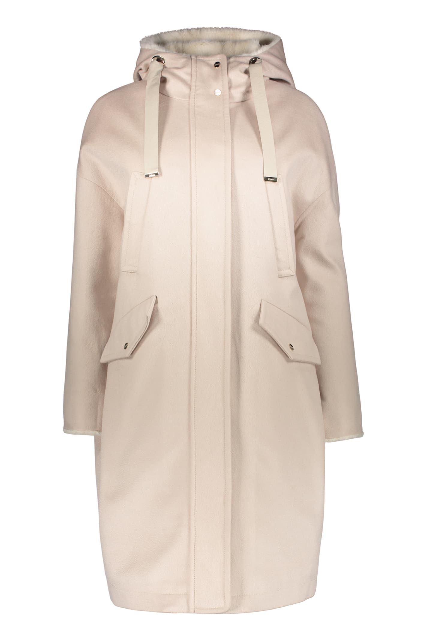herno light beige lightweight coat with hood and zipper