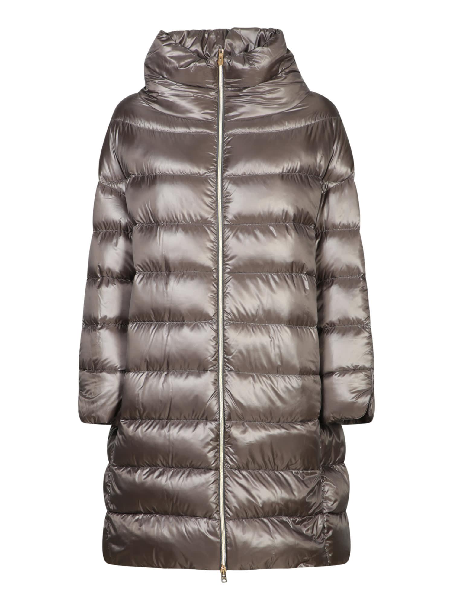 herno matilde grey down jacket with mock neck and two front welt pockets with button in tech fabric woman