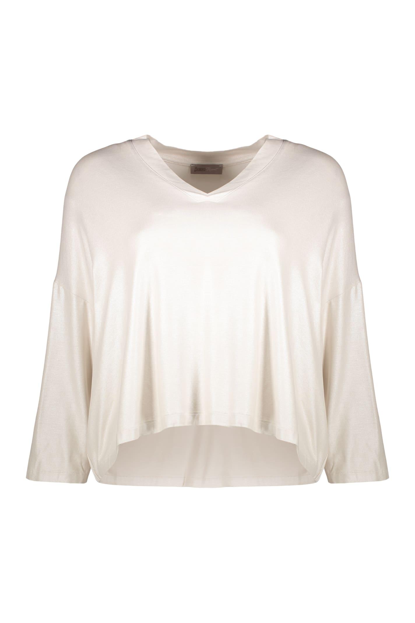 herno neutral cropped blouse with long sleeves