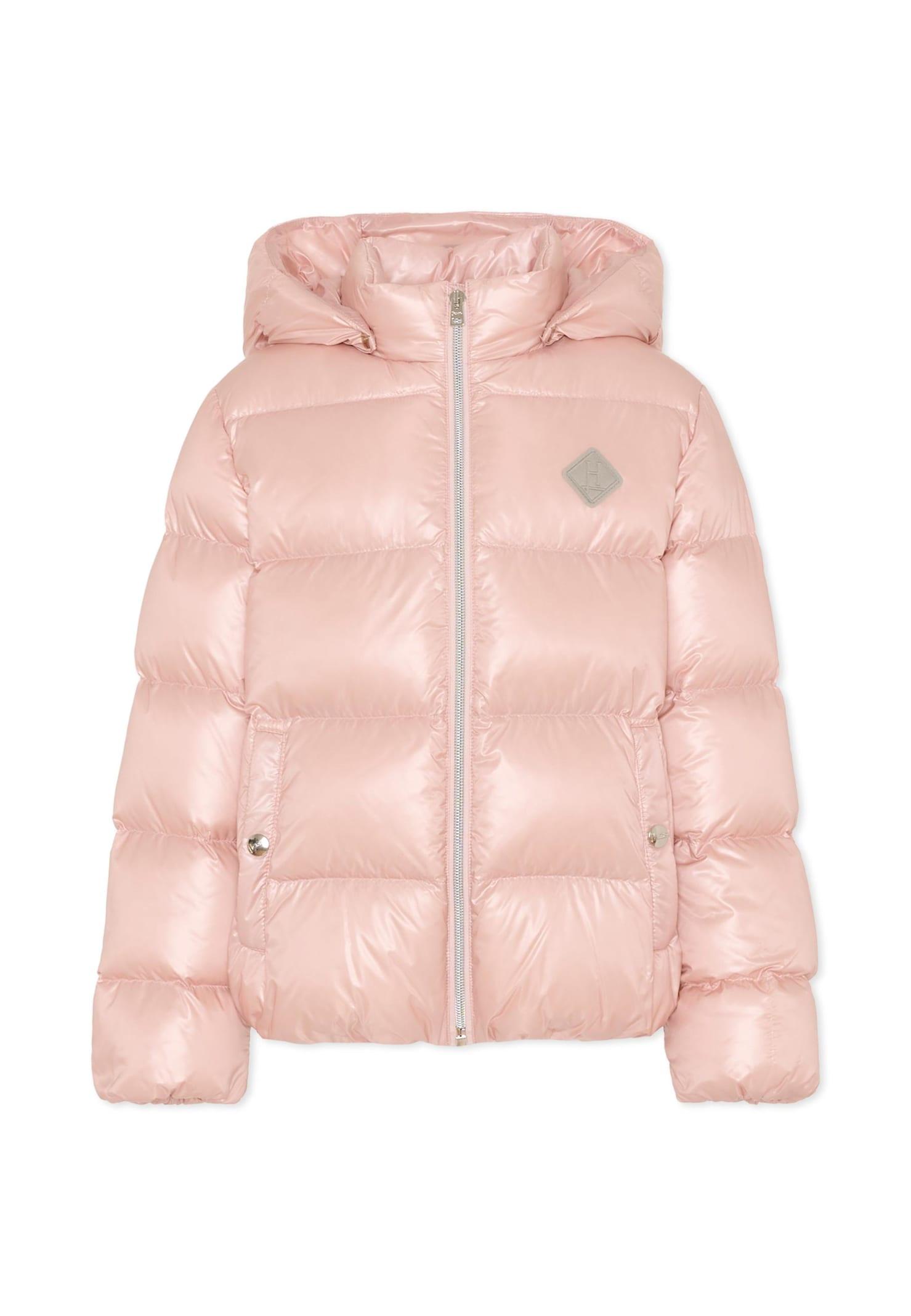 herno pink down jacket for girl with logo