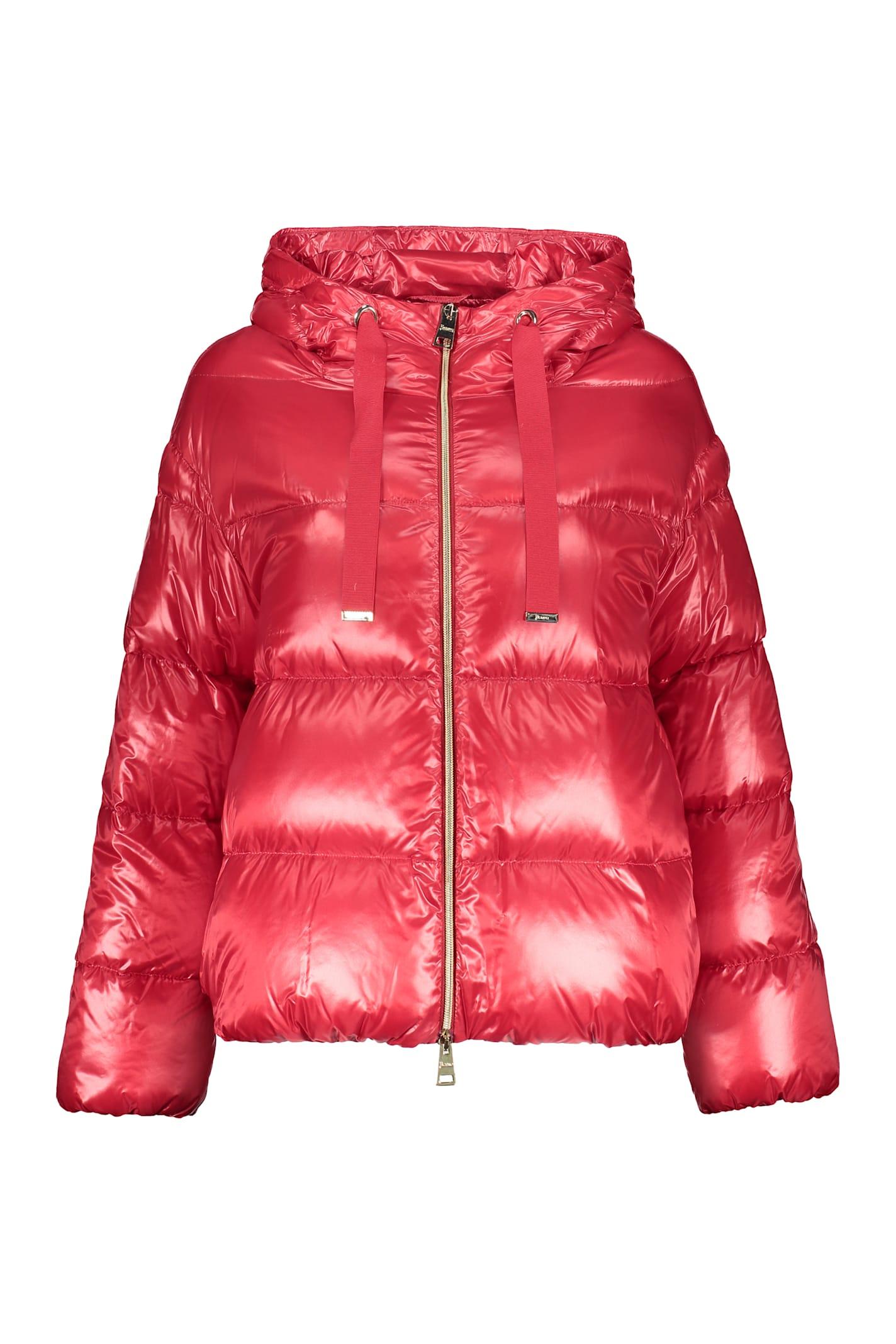 herno quilted red puffer jacket with hood