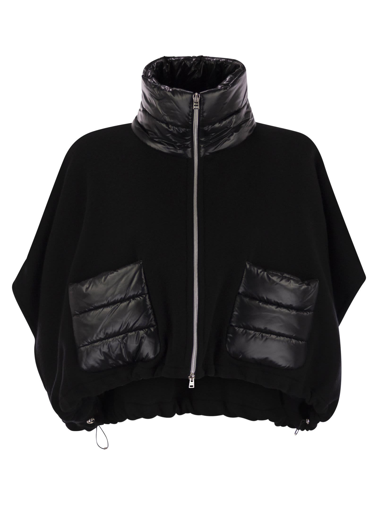 herno resort poncho in wool and cashemre with ultralight nylon details