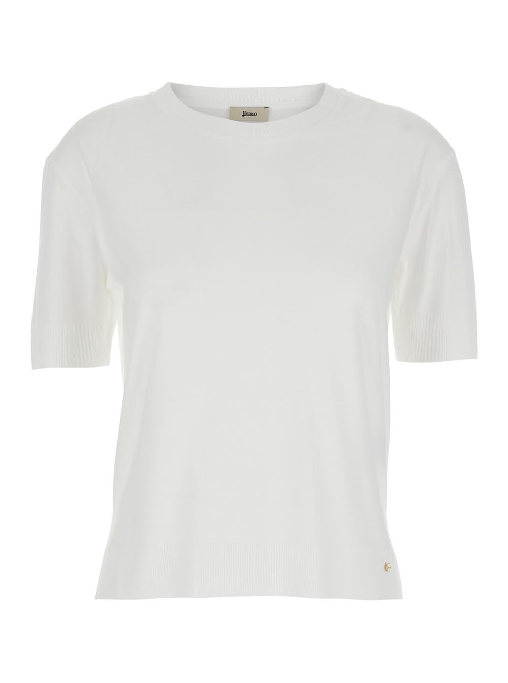 herno round neck t-shirt with logo plate on the front in cotton blend white women