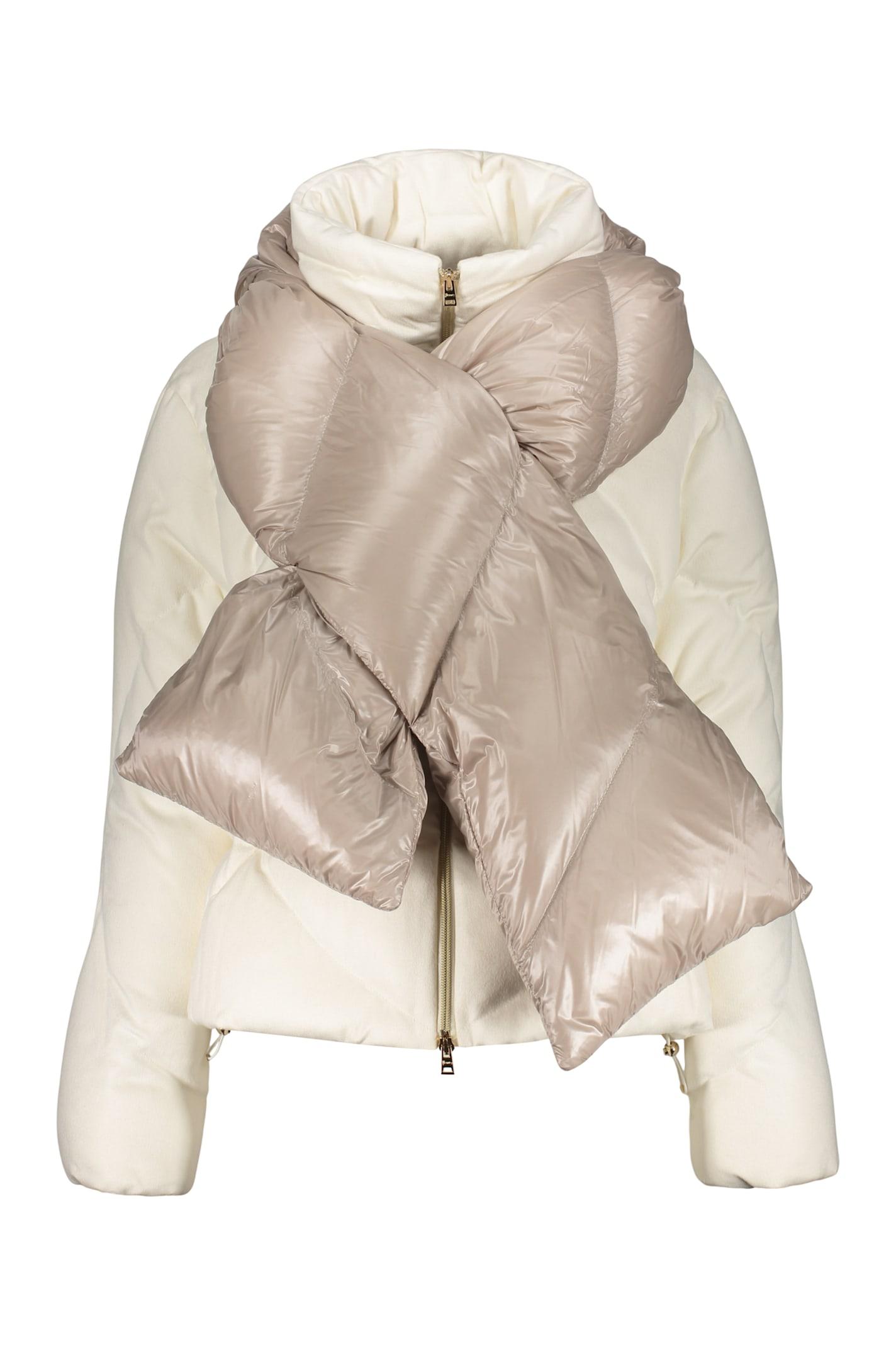 herno short down jacket with removable hood scarf