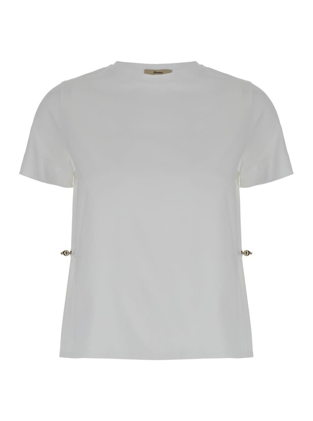 herno t-shirt with drawstring and vent on the back in white cotton for women