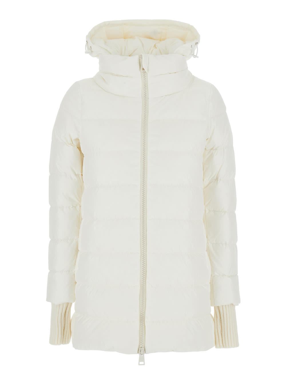 herno white down jacket with drawstring hood in tech fabric woman