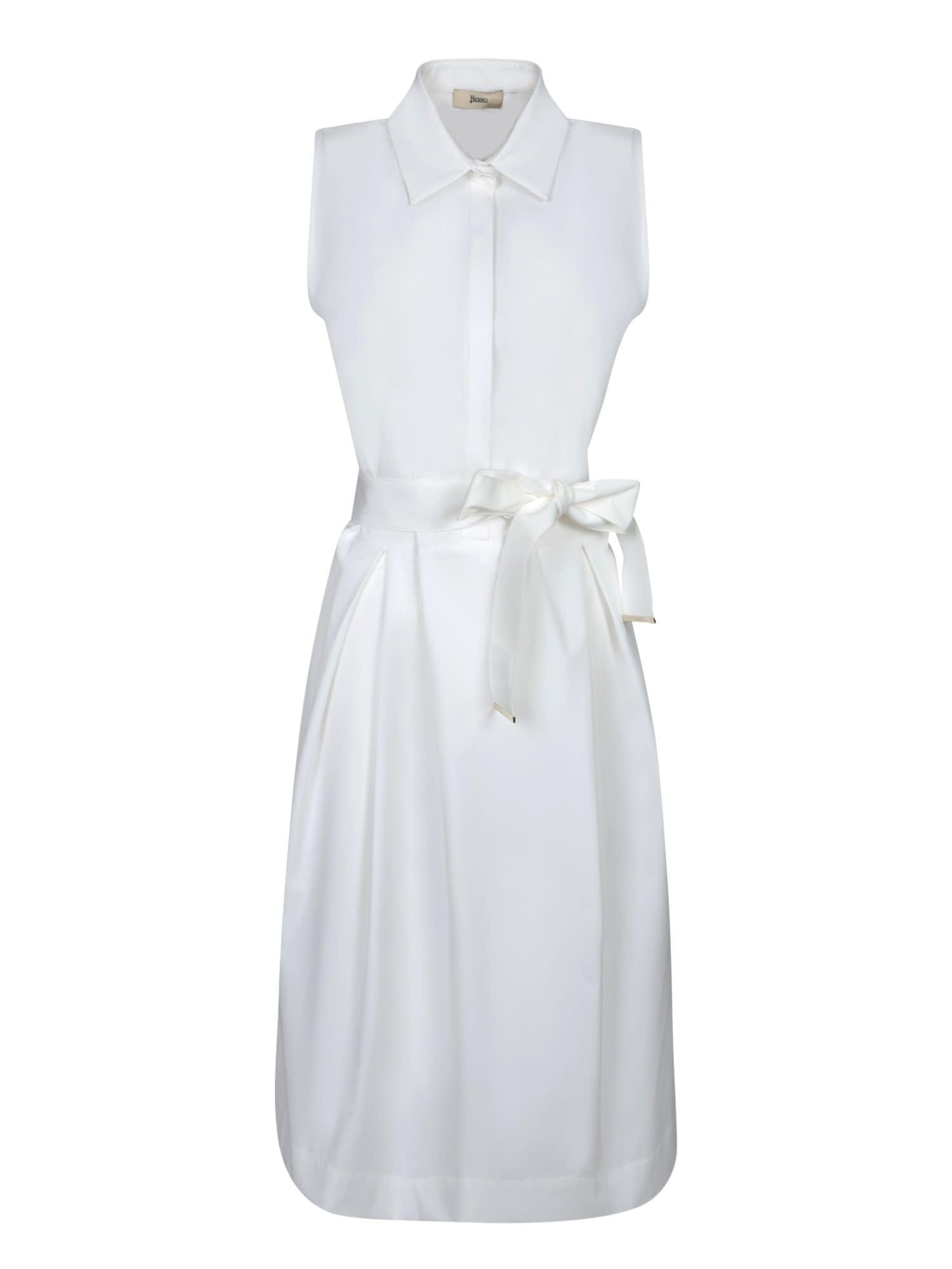 herno white sleeveless dress with classic collar and adjustable belt in tech fabric stretch woman