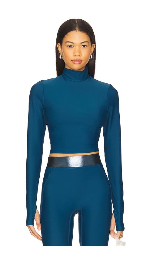 heroine sport long sleeve mock neck top in teal.