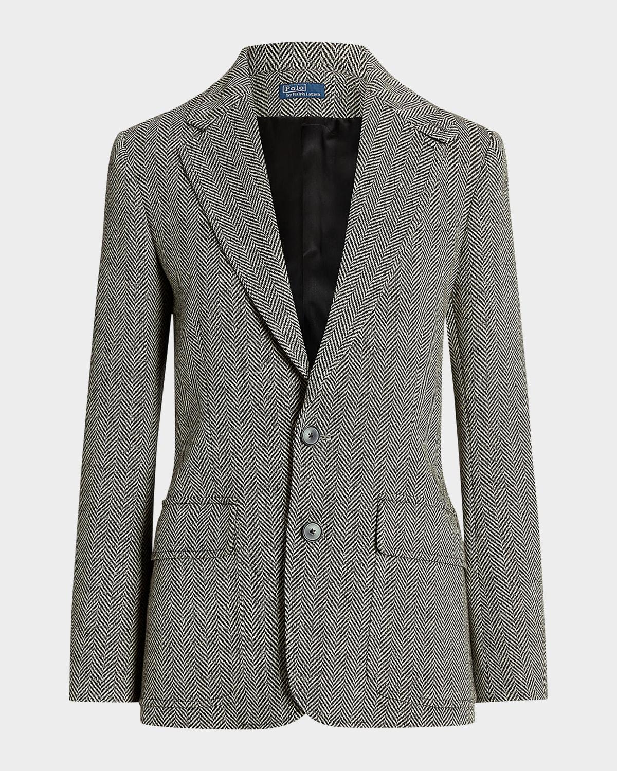 herringbone linen-blend blazer