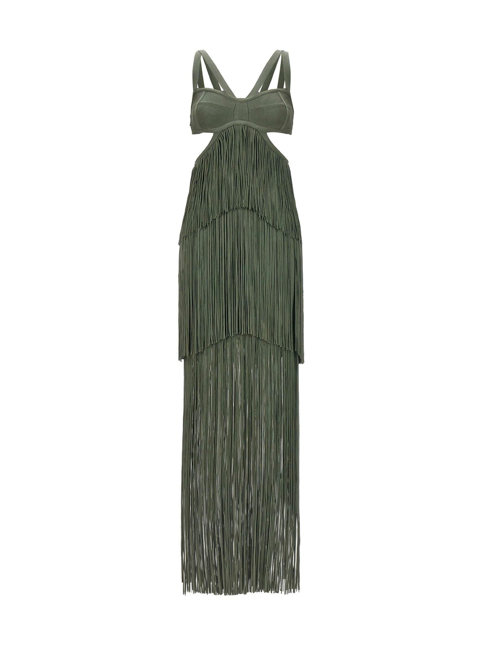 hervé léger strappy tiered fringe dress