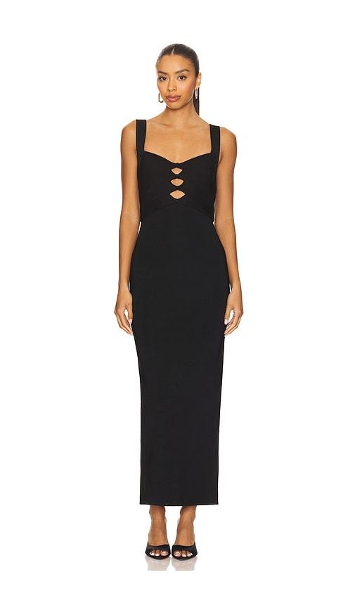 herve leger alessia gown in black.