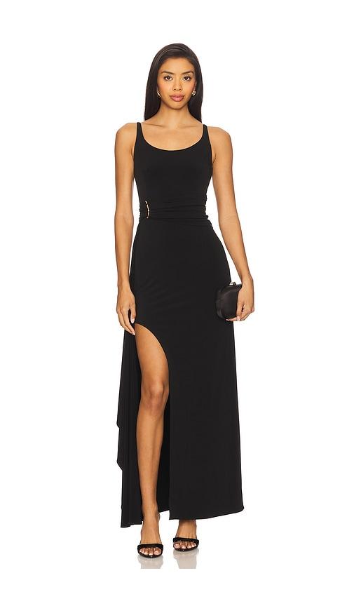 herve leger mila gown in black.