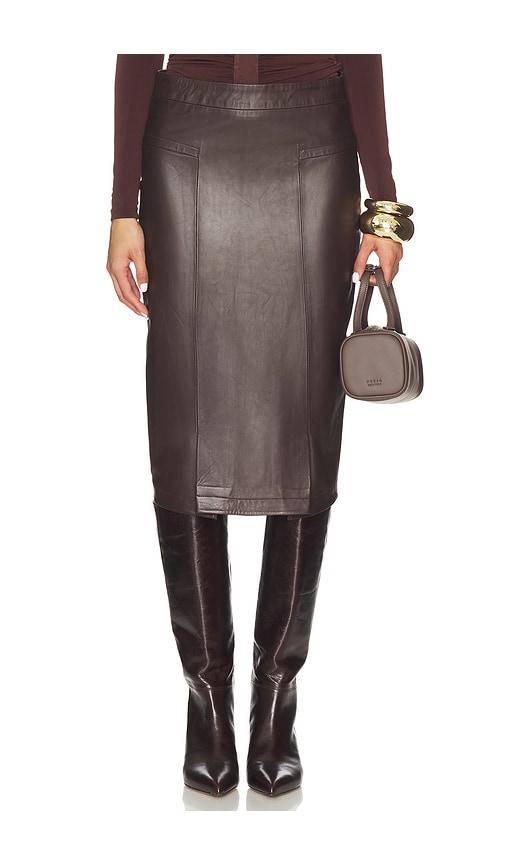 herve leger the estella skirt in brown.