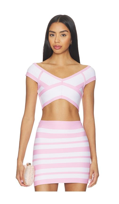 herve leger the spotlight crop top in pink.