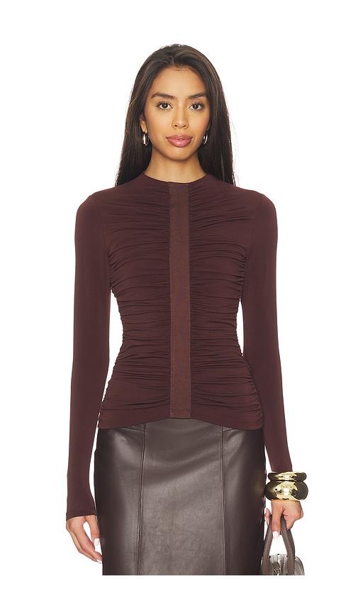 herve leger the veronica top in brown.