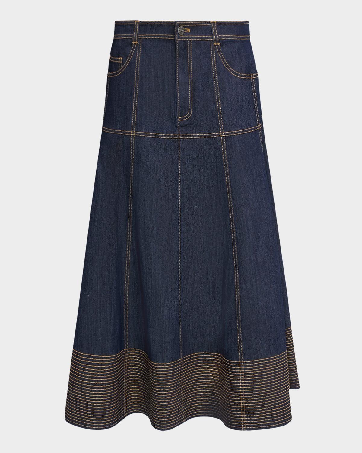 hester a-line denim skirt with topstitching