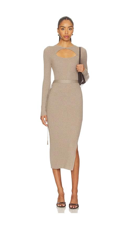 hevron asher dress in taupe.