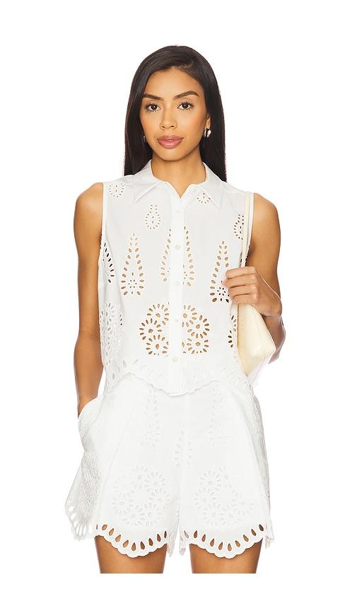 hevron katja top in eyelet in white.