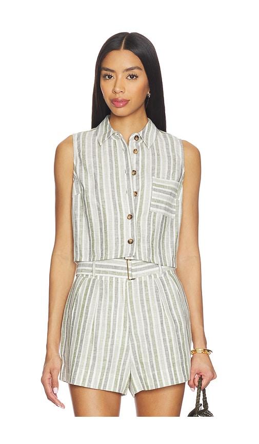 hevron katja yarn dyed top in sage,white.