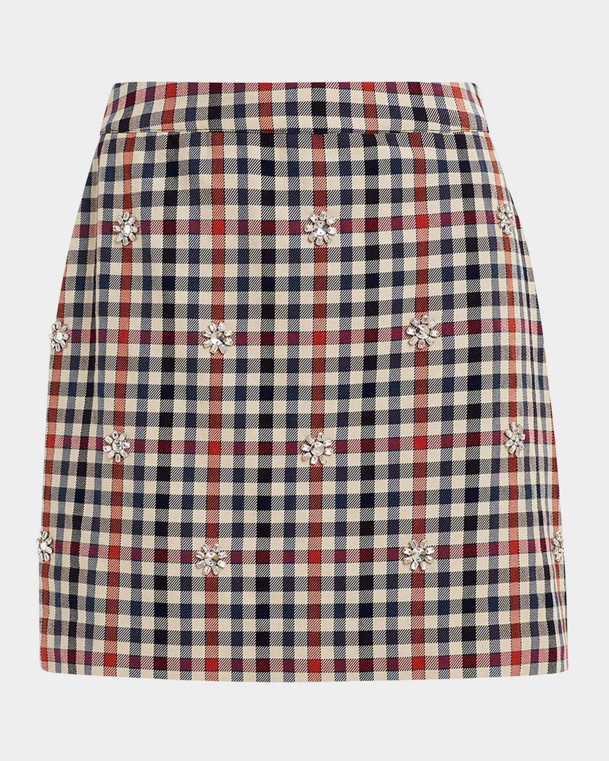 hiamond checkered rhinestone mini skirt