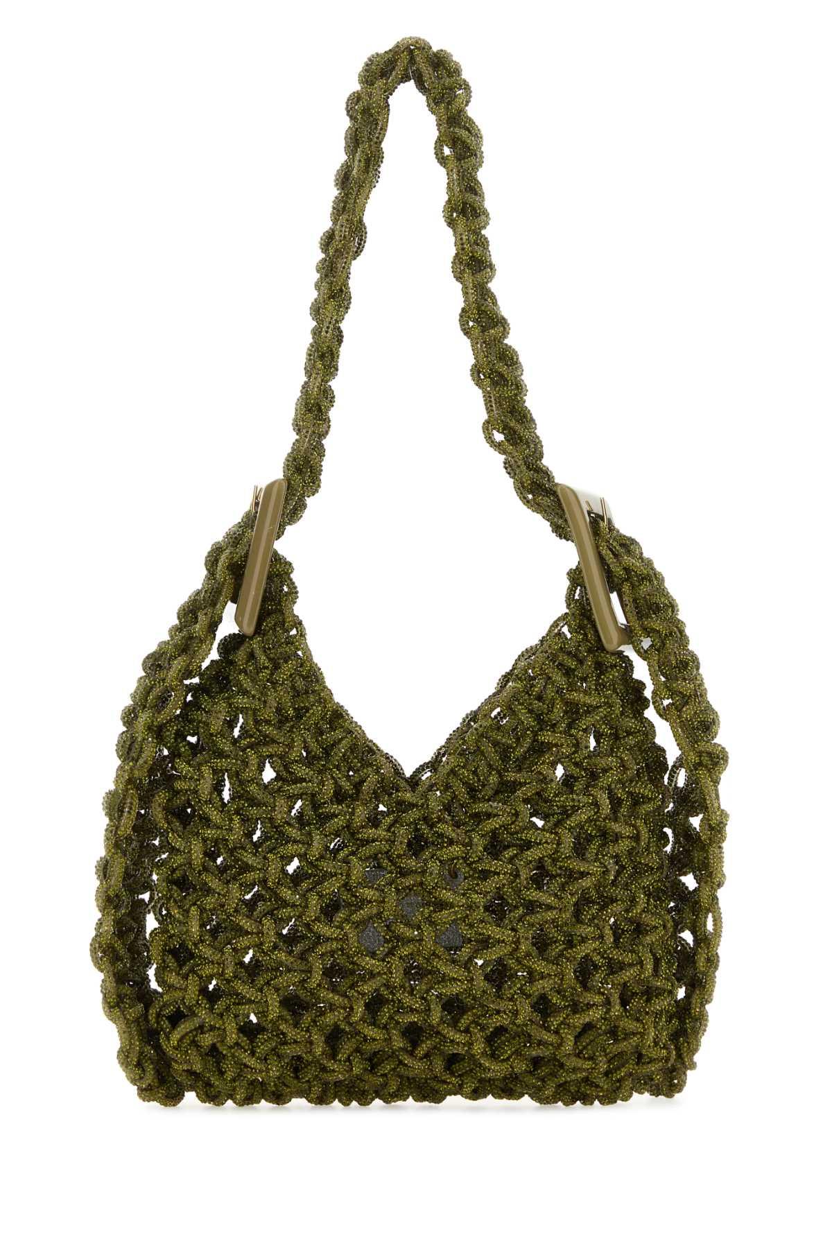 hibourama army green mesh vannifique bucket bag