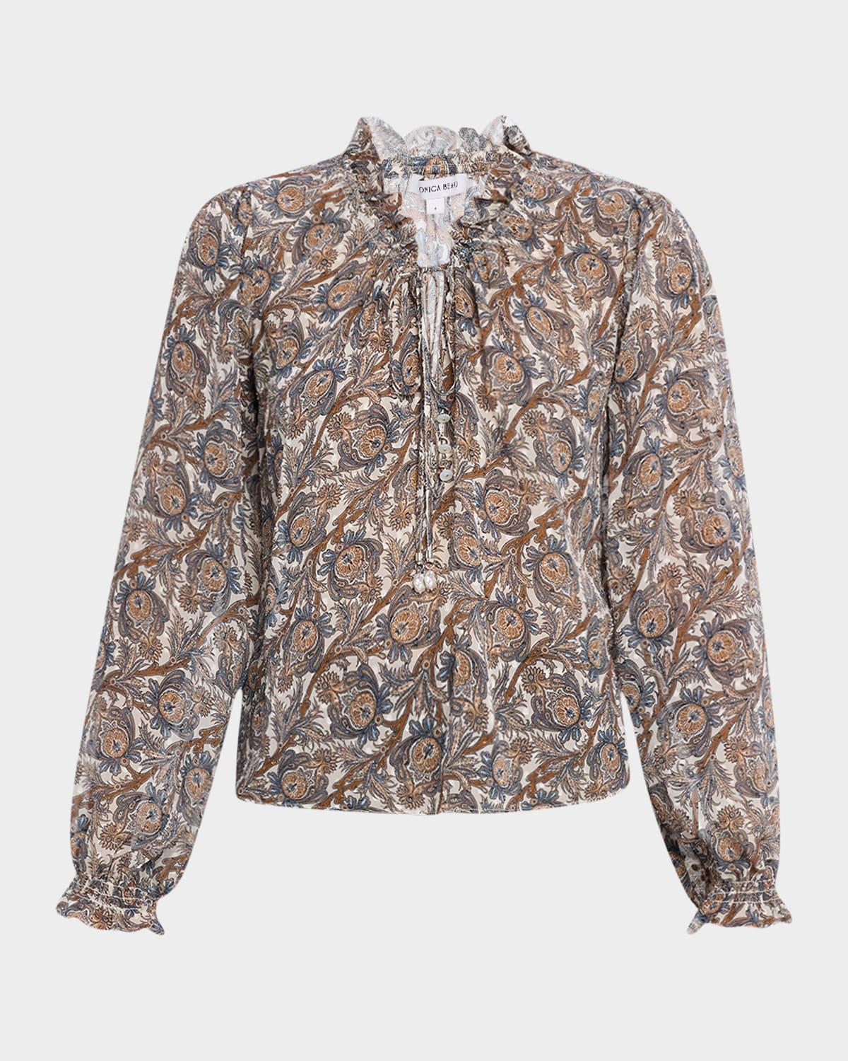 hickory ruffled long-sleeve blouse