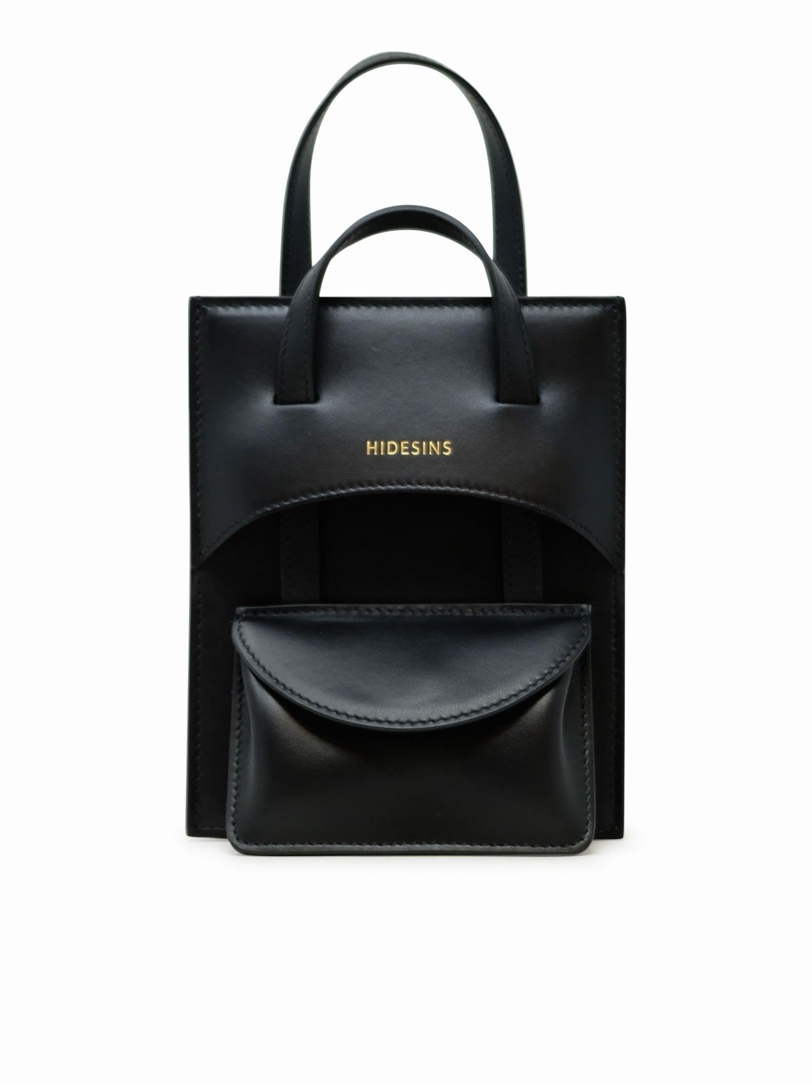 hidesins black leather handbag