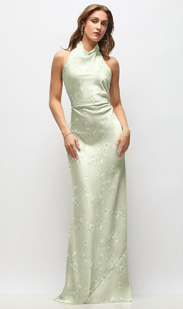 high cowl neck open-back floral stretch satin bias maxi dress
