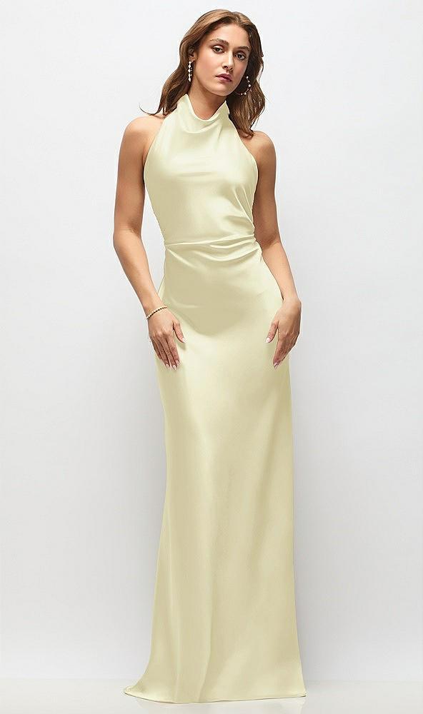 high cowl neck open-back stretch satin bias maxi dress