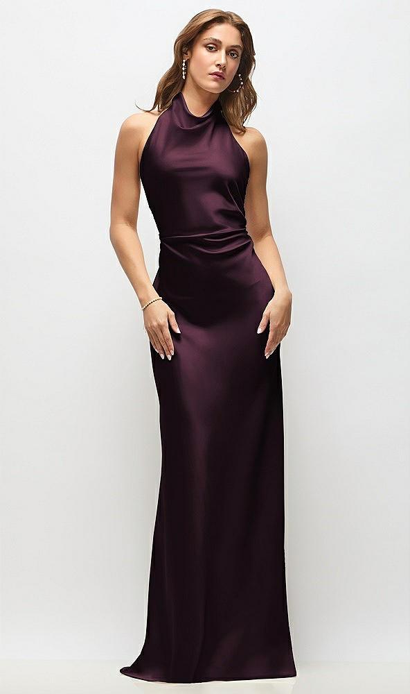 high cowl neck open-back stretch satin bias maxi dress