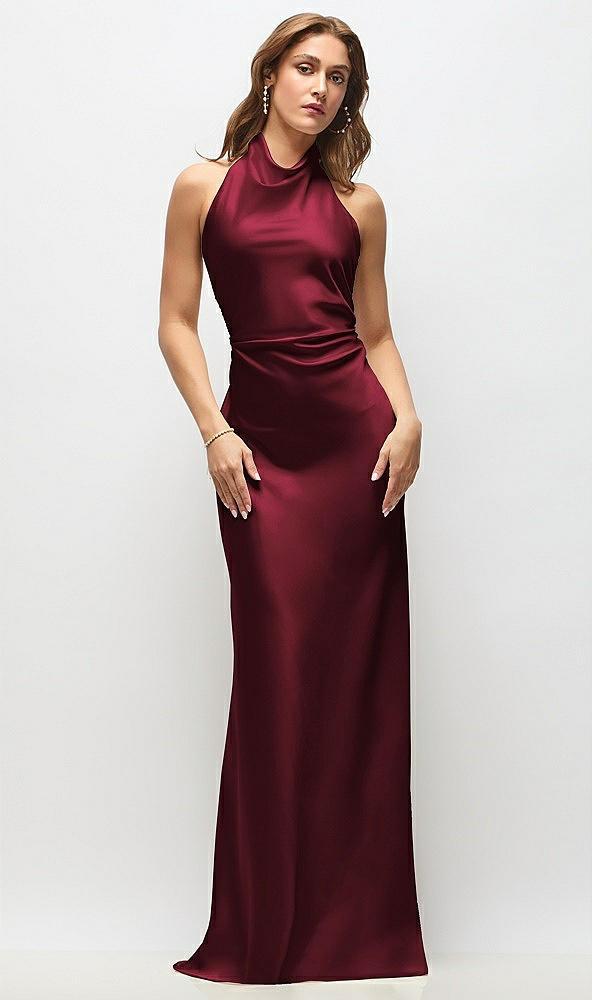 high cowl neck open-back stretch satin bias maxi dress