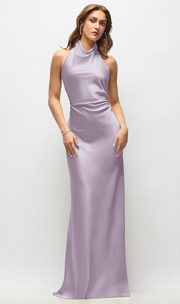 high cowl neck open-back stretch satin bias maxi dress