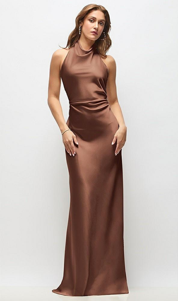 high cowl neck open-back stretch satin bias maxi dress
