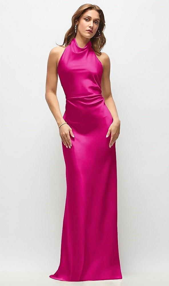 high cowl neck open-back stretch satin bias maxi dress
