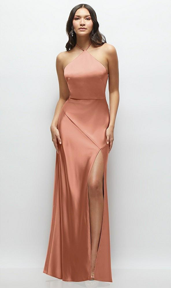 high halter tie-strap open-back satin maxi dress