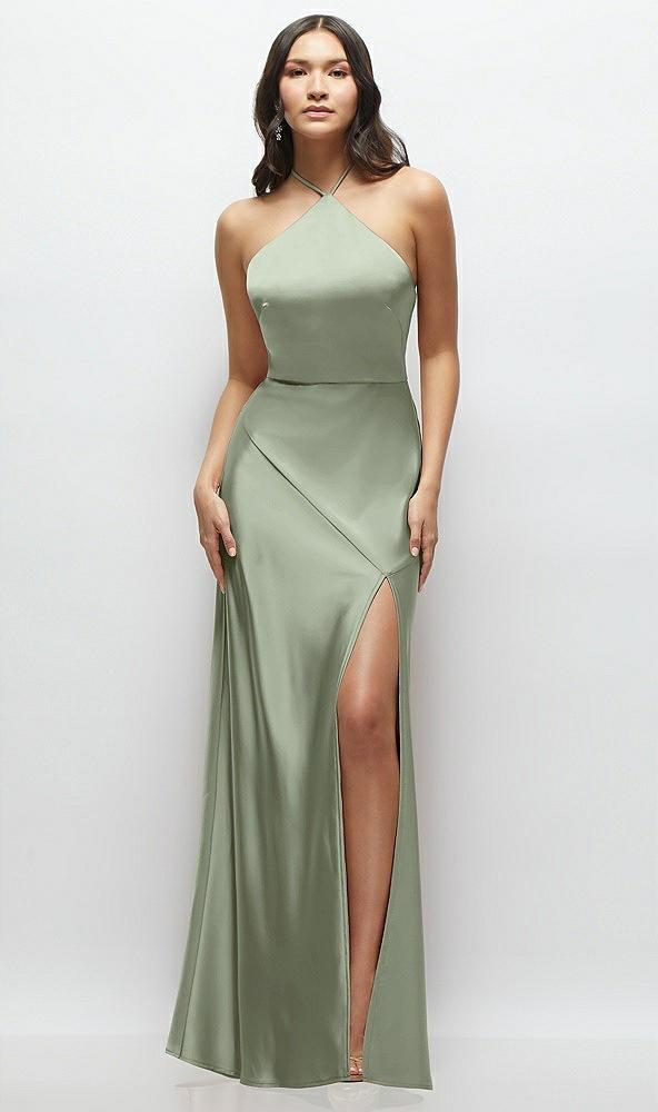 high halter tie-strap open-back satin maxi dress