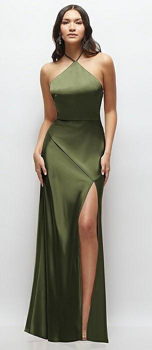 high halter tie-strap open-back satin maxi dress