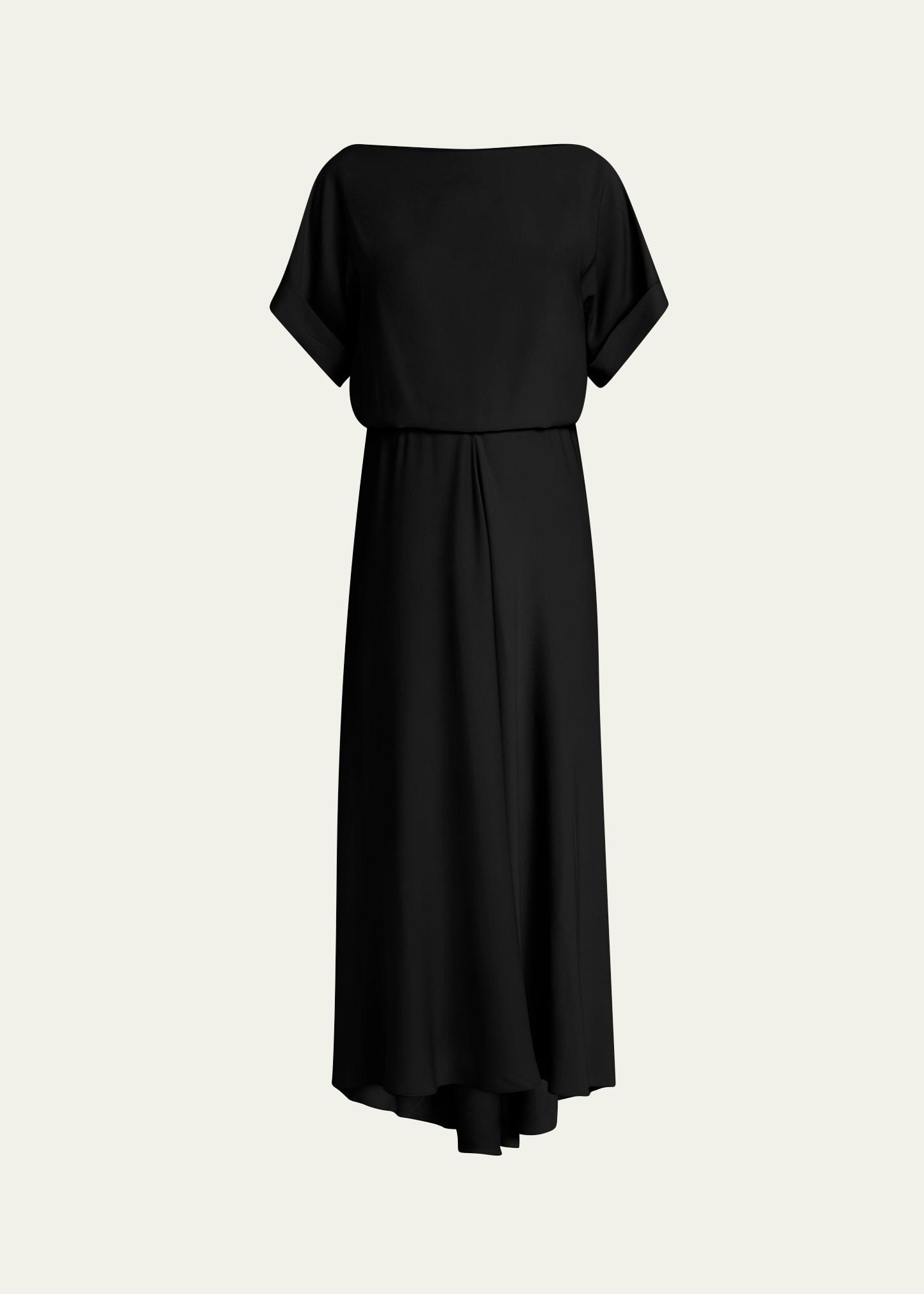 high-low boatneck silk dress