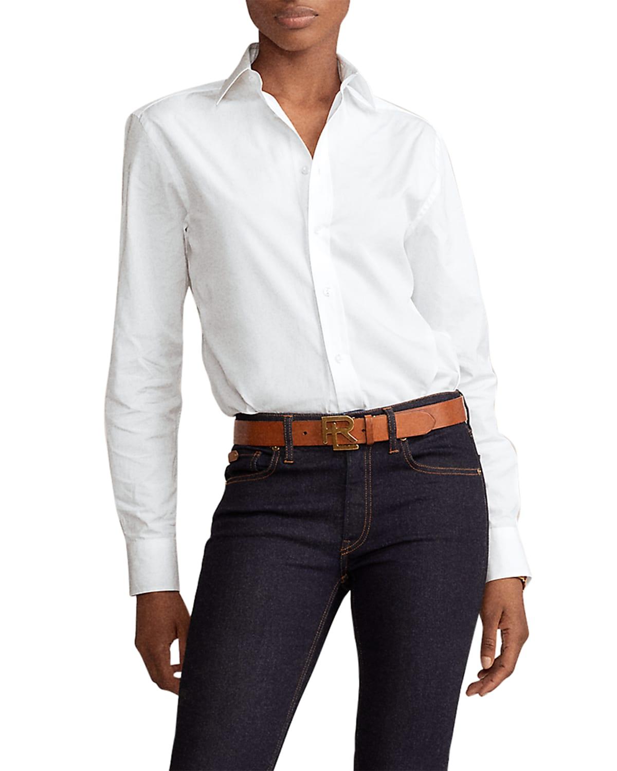 high-low cotton boyfriend blouse, white
