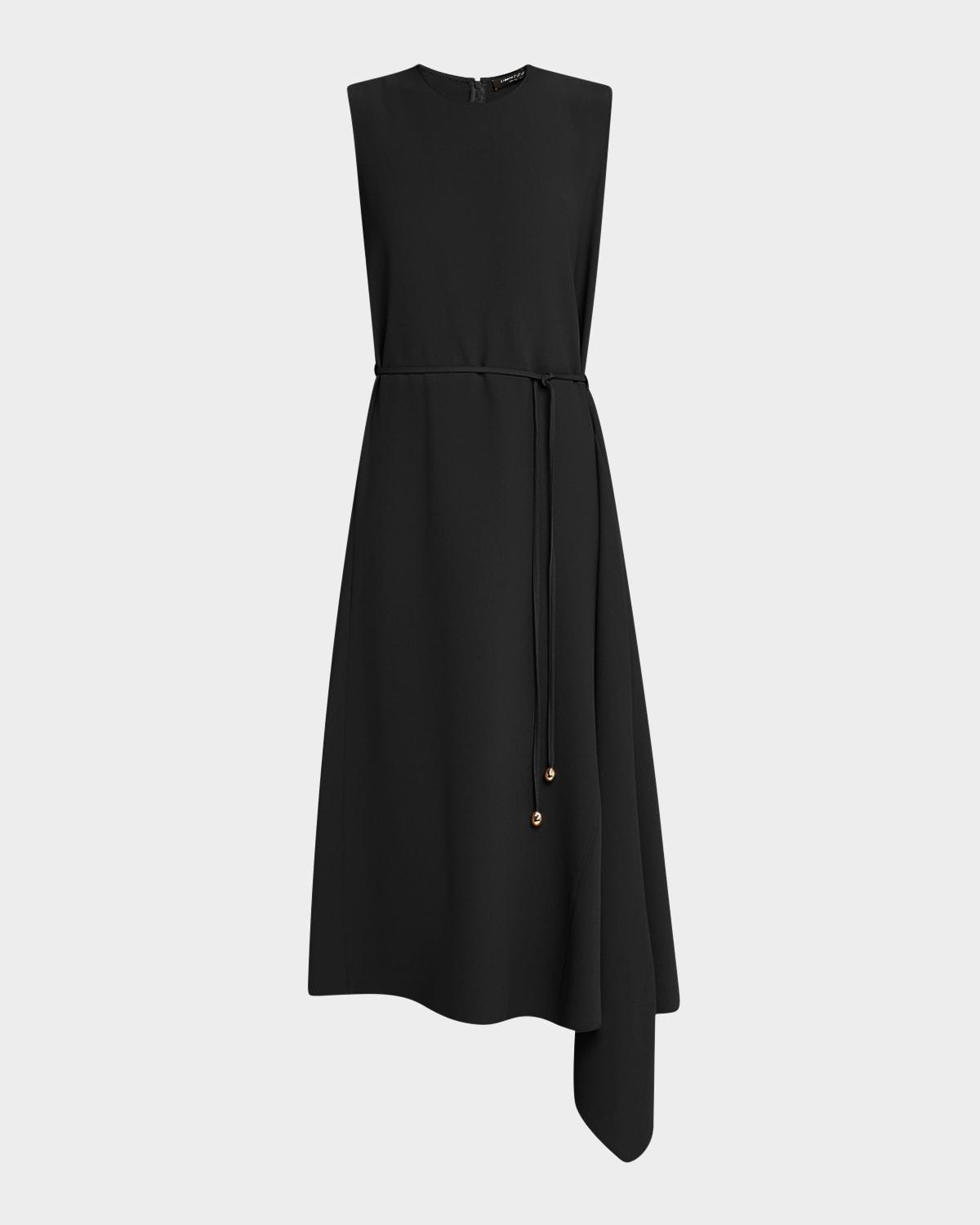 high-low drawstring cady midi dress