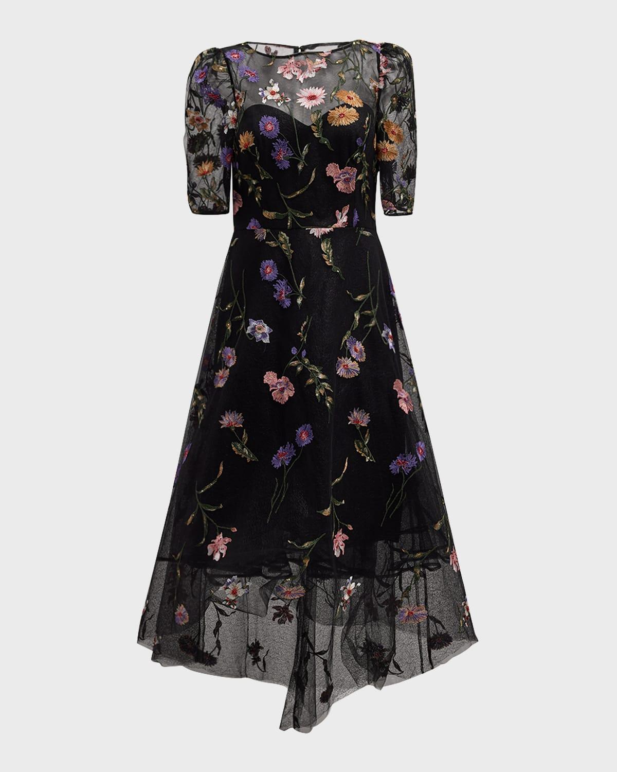 high-low floral-embroidered tulle maxi dress