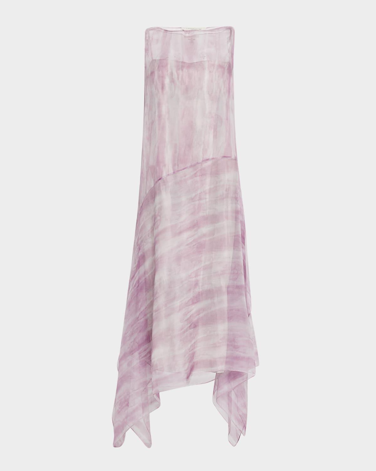 high-low handkerchief silk crepon maxi dress