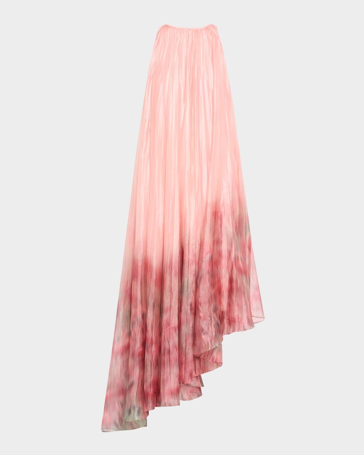 high-low shimmer trapeze halter gown