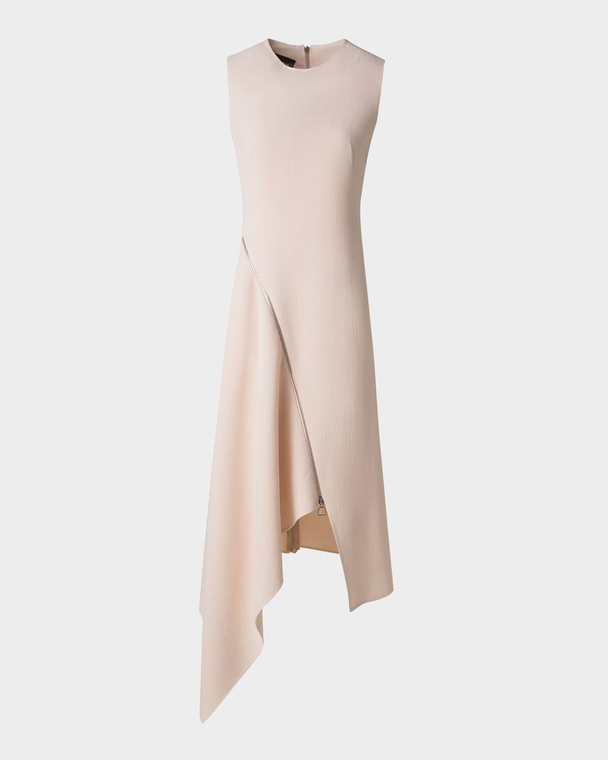 high-low zip wool crepe midi dress